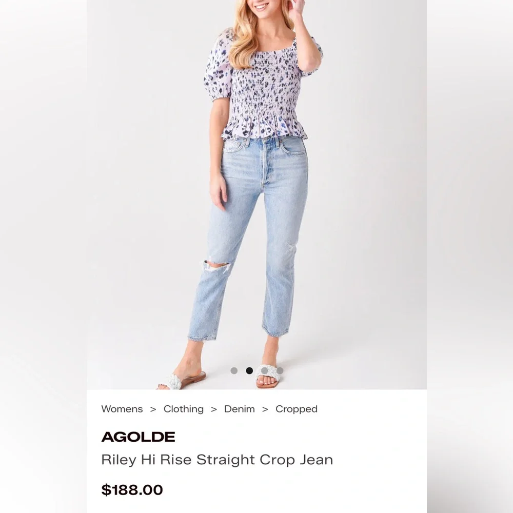 Agolde Riley High Rise Straight Crop jeans light blue distressed size 27 - Picture 12 of 12